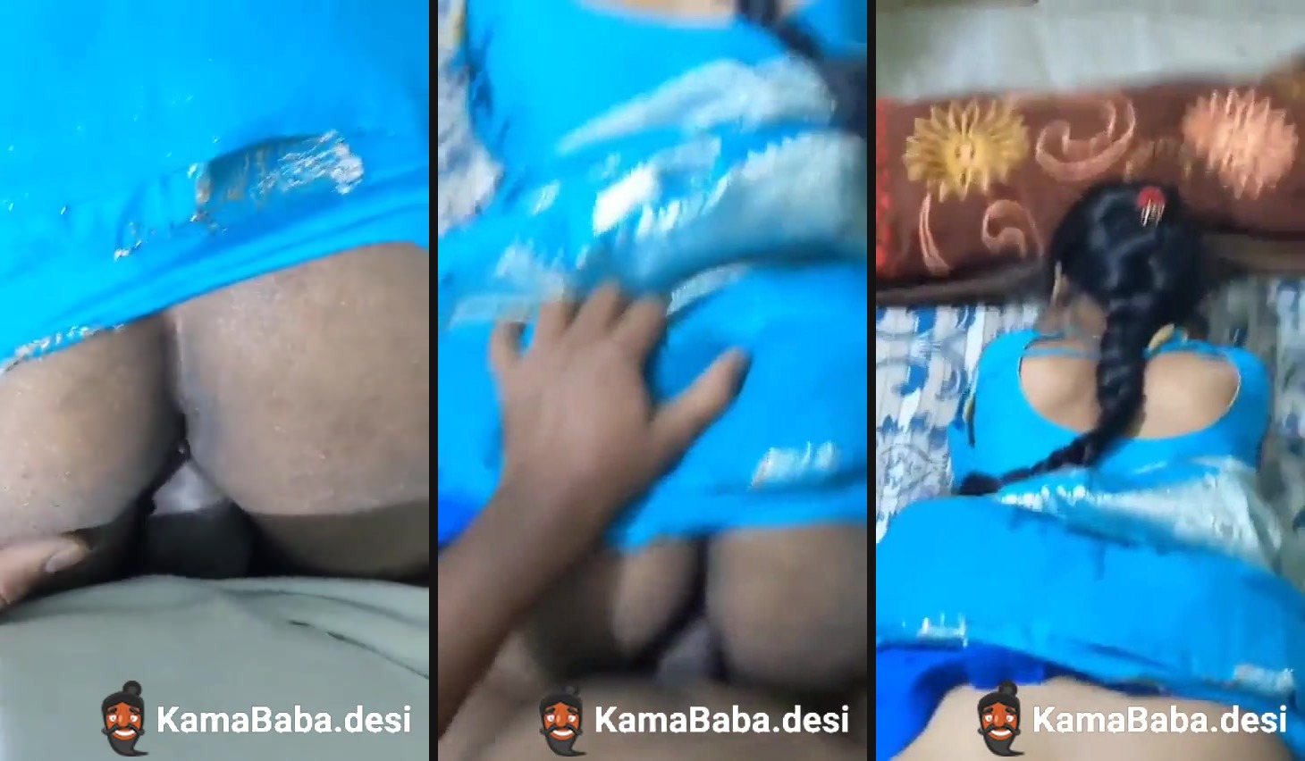 Desi chudai of Bhabhi lying on bed in blue saree