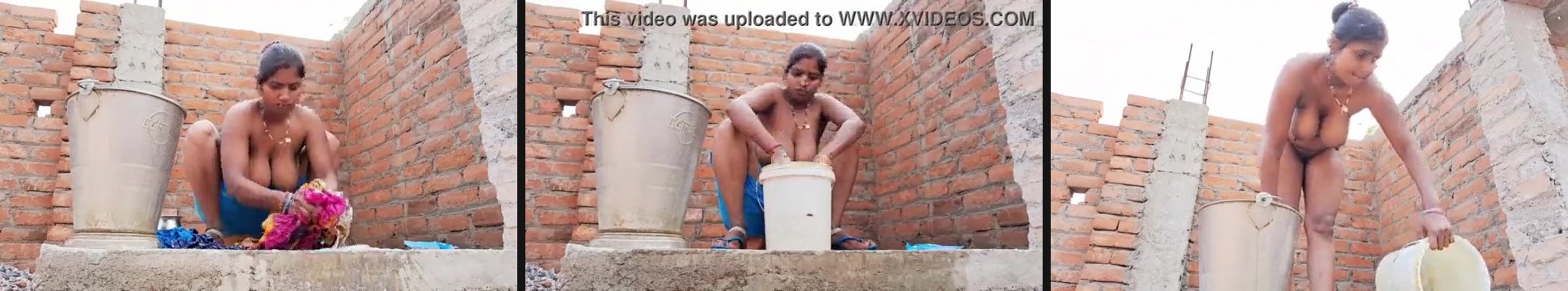 Indian nude video of a big boob bhabhi bathing outdoor | In villages, ladies take outdoor baths where people can see them. In this Indian nude, this big boob bhabhi also takes her outdoor bath in an open space.