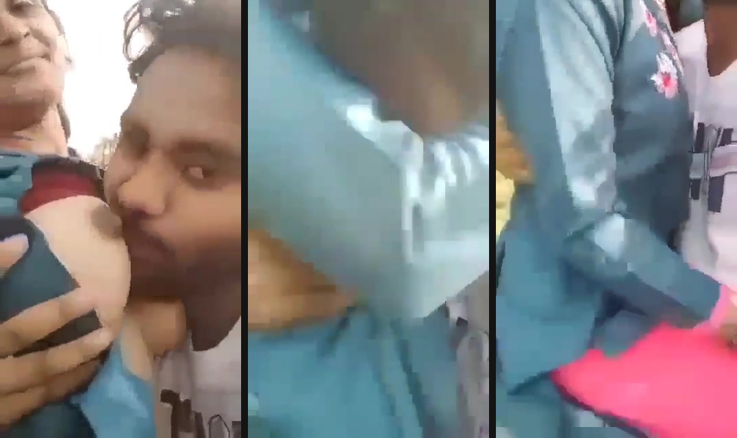 Pervert sucks his GF's boobs in desi outdoor sex