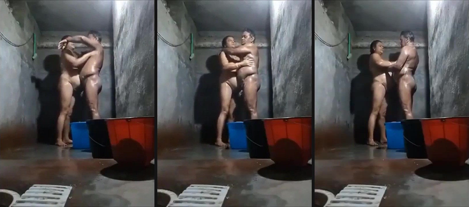 Village couple enjoy bathroom sex while bathing together