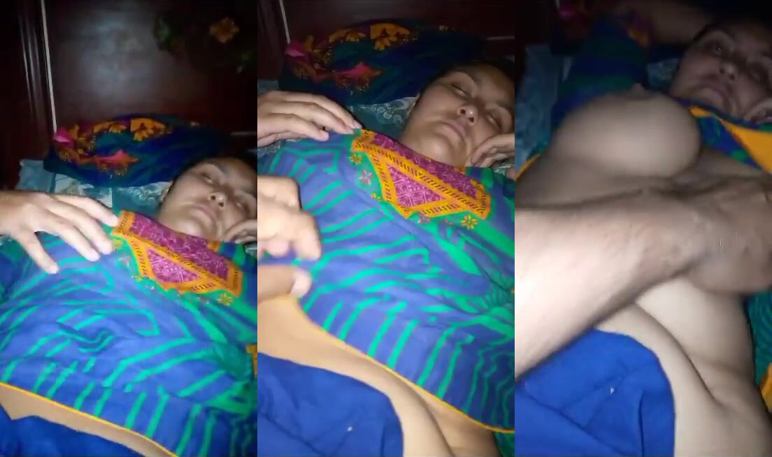 Naughty Haryanvi husband squeezing big boobs of sleeping wife - SL Leaked