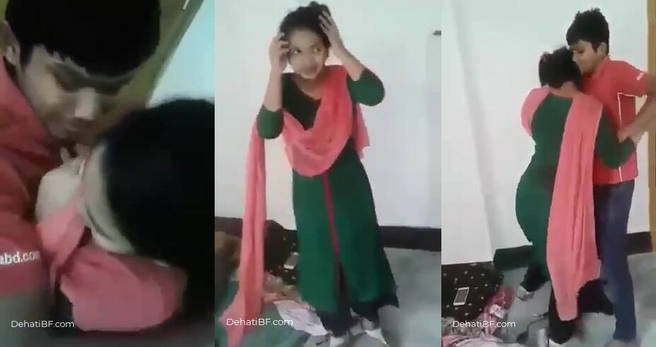 Young Bihari boy kissing her shy girlfriend front of friends