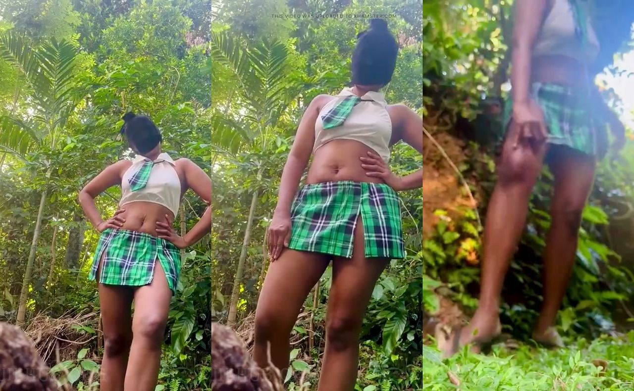 Sri Lankan girl outdoor dildo fuck in green uniform pussy spread