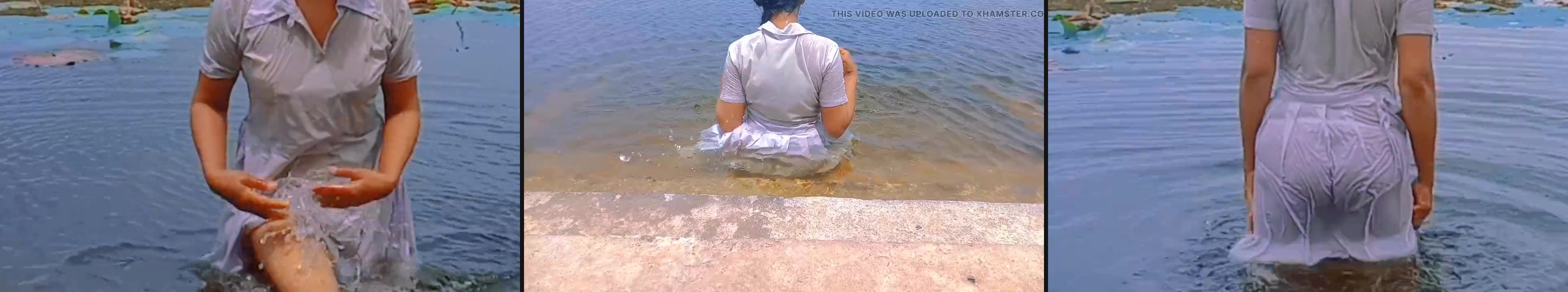 Srilankan sexy school girl outside place playing, college girl bathing natural tank, srilankan school girl outside sexhot video